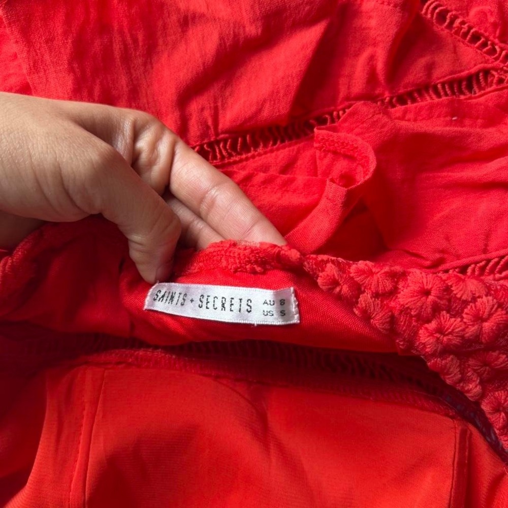 Saints & Secrets Summer Red Strapless Ruffle Mini Dress Size Small - Picture 6 of 6